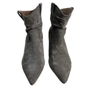 Women's Oasis Society Gray Suede Boots Ruched Slouchy Slip On Ankle Booties sz 9